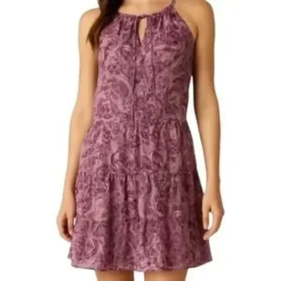 LIKE NEW! Anthropologie DREW Purple Paisley Halter-Tiered Dress Size Large - Picture 1 of 9